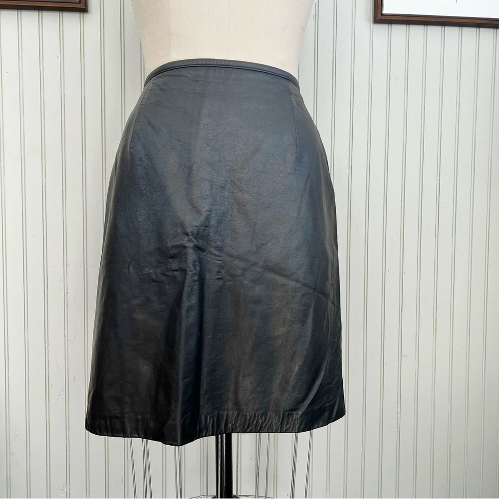 Ralph Lauren Vintage Black Leather A Line Short Skirt size 14